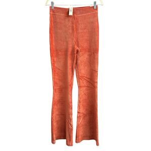 AERIE Groove On Small Ribbed Corduroy Flare Pull On Velour Pants NEW in Orange